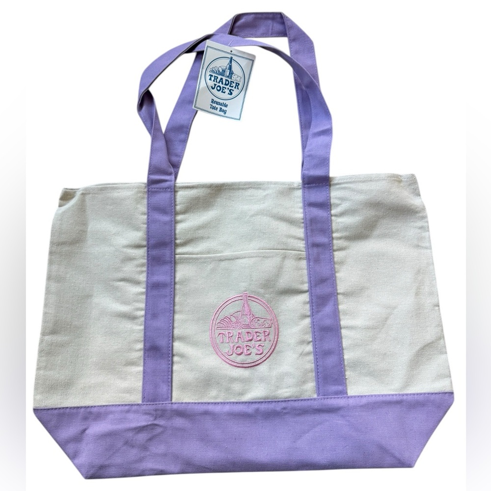 Trader Joe's Lavender Purple Large Canvas Tote Bag NWT SHIP SAME DAY